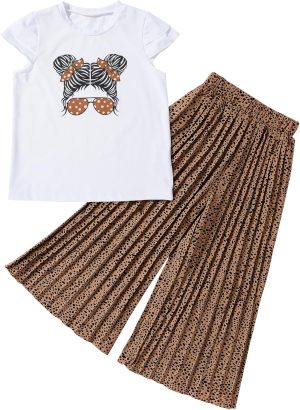 SEAUR Girls 2 Piece Outfits Kids Clothes Cute Cool Children Crop Tops Pants Summer Clothing Sets 3-14 Yeras