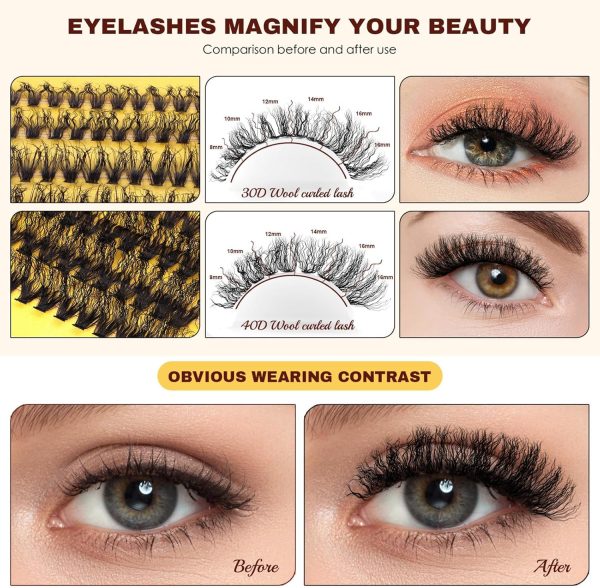 ⁦Excefore DIY Lash Extension Kit, 160Pcs D Curl Individual Lashes, Lash Clusters Kit with Lash Bond and Seal, Cluster Lashes Glue Remover, Eyelash Clusters Applicator Tool for Natural Look (8-16mm)⁩ - الصورة ⁦2⁩
