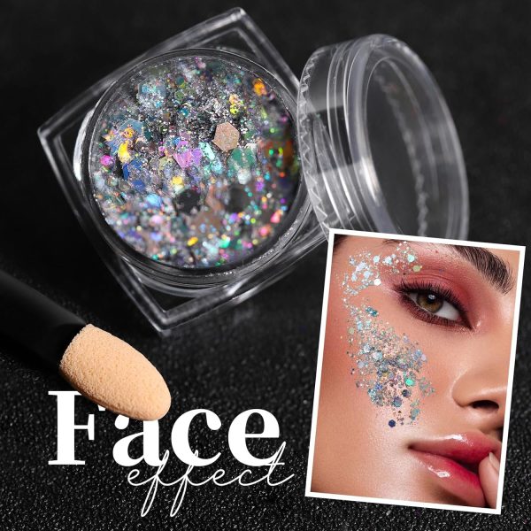 ⁦MAKINGTEC Holographic Glitter Gel - Sparkling Face & Body Makeup for Festivals, Parties | Hair-Friendly, Long-Lasting Shine (Grey)⁩ - الصورة ⁦7⁩