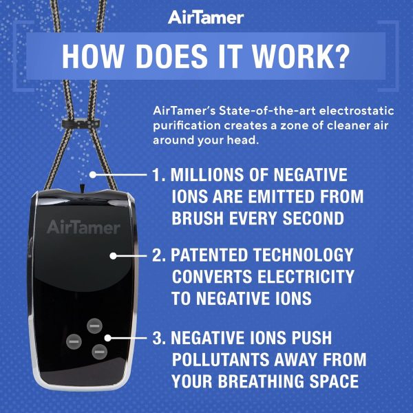 ⁦AirTamer A320 Rechargeable Personal Air Purifier, Proven Performance, Virus and Pollutant Tested*, Black with Leather Travel Case⁩ - الصورة ⁦6⁩