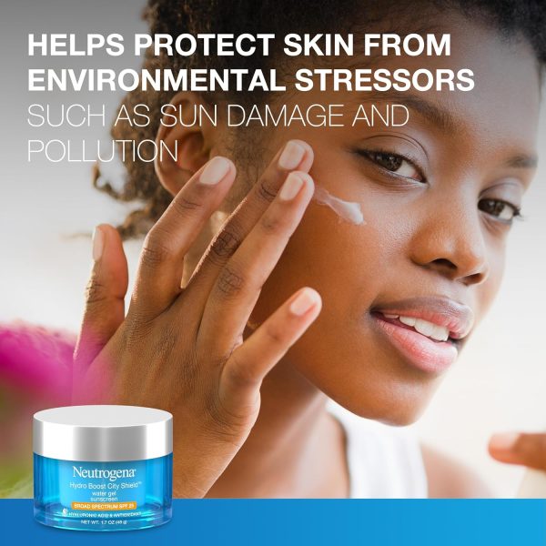⁦Neutrogena Hydro Boost City Shield Water Gel with Hydrating Hyaluronic Acid, Facial Moisturizer with Broad Spectrum SPF 25 Sunscreen, Oil-Free, Alcohol-Free, Non-Comedogenic, 1.7 oz⁩ - الصورة ⁦4⁩