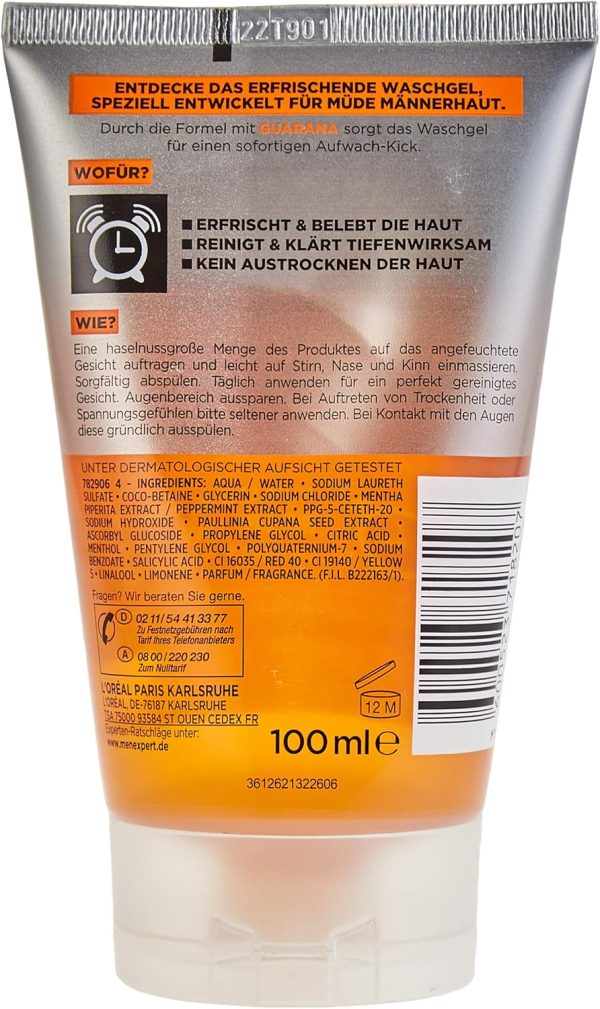 ⁦L'Oréal Men Expert Facial Cleansing for Men, Refreshing and Nourishing Cleansing Gel with Wake-Up Kick for Men, Hydra Energy, 1 x 100 ml⁩ - الصورة ⁦2⁩
