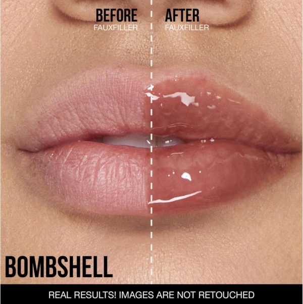 ⁦HUDA BEAUTY Faux Filler Shiny Non-Sticky Lip Gloss Bombshell - Pinky Brown 0.13FL.OZ / 3.9ml⁩ - الصورة ⁦2⁩