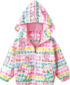 Baogaier Jacket Girls Hooded Outwear Windproof Toddler Long Sleeve Coat Kids Sunscreen Clothes Girl Outfits Zip Up Lightweight Soft Thin Age 2-7 Years