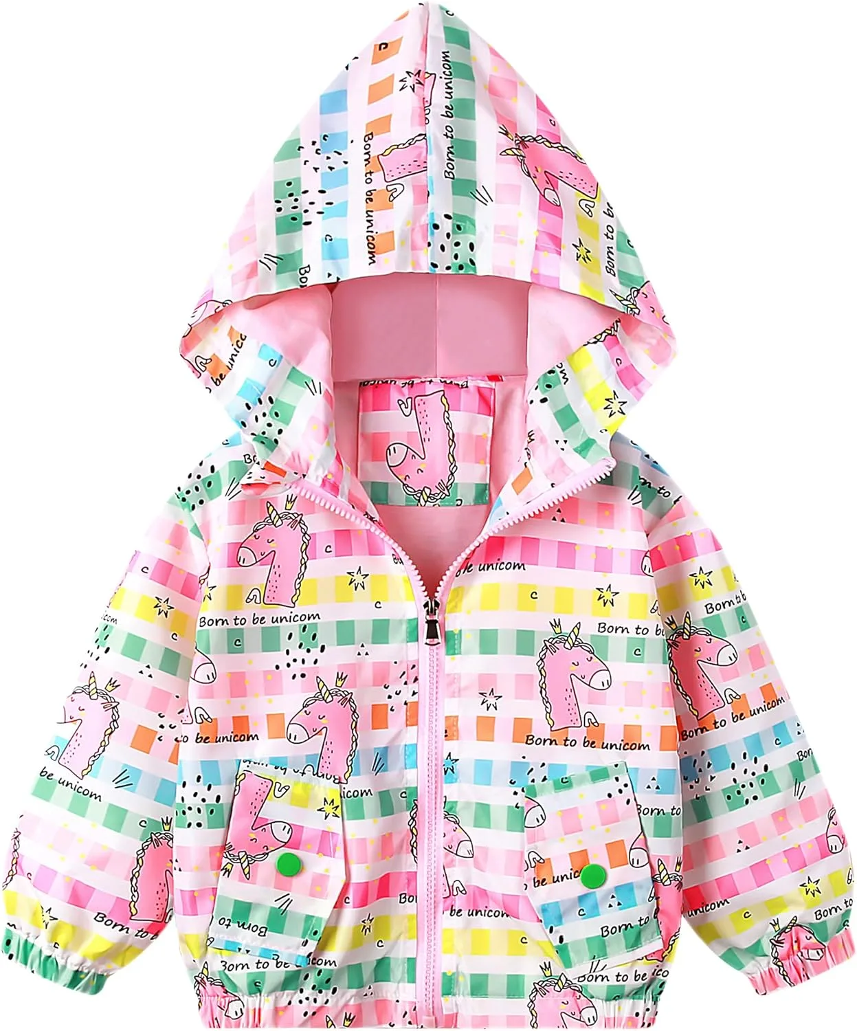 Baogaier Jacket Girls Hooded Outwear Windproof Toddler Long Sleeve Coat Kids Sunscreen Clothes Girl Outfits Zip Up Lightweight Soft Thin Age 2-7 Years