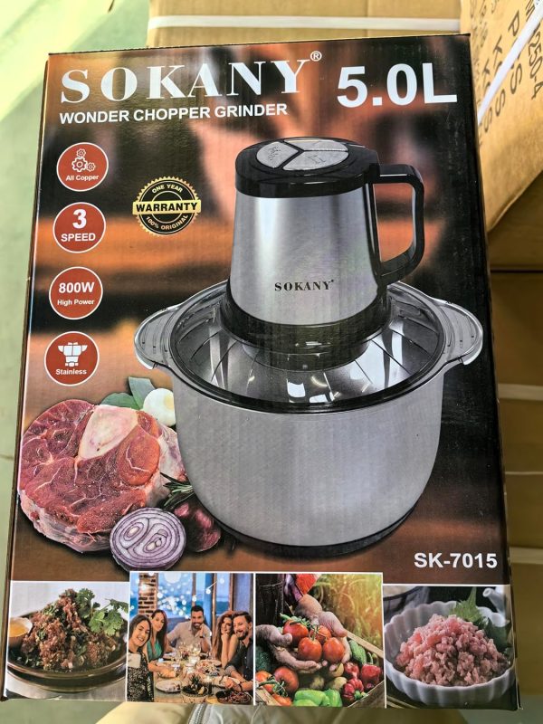 ⁦SOKANY SK-7015 800W Meat Grinder Electric, Food Processor Onion Vegetable Garlic Chopper Electric 4 Blades 5L Robust Stainless Steel Bowl (SK-7015, 800W, 5L)⁩ - الصورة ⁦10⁩