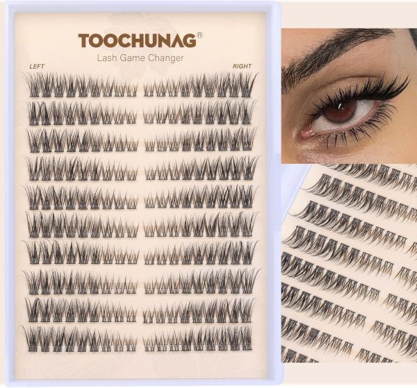 ⁦TOOCHUNAG Natural Lash Clusters 180pcs Individual Eyelashes Wispy Cluster Lashes 7-15mm C Curl Eyelash Clusters Left&Right DIY Individual Lashes Extension⁩ - الصورة ⁦5⁩