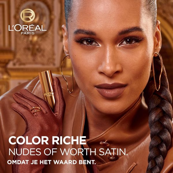 ⁦L'Oréal Paris Color Riche Satin Nude Lipstick for a Silky Finish and 12 Hours of Moisture 75% Nourishing Ingredients - 635 Worth It Medium 4g⁩ - الصورة ⁦2⁩