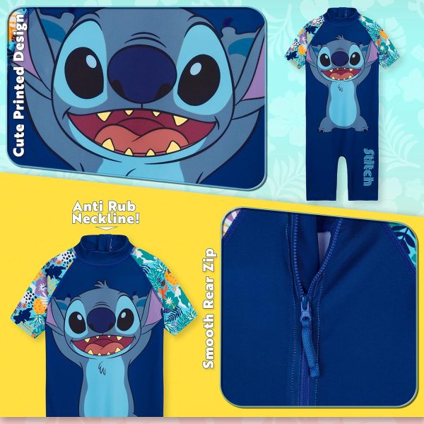 ⁦Disney Stitch Single Piece Swimsuit for Girls with Short Sleeves - Gift⁩ - الصورة ⁦5⁩