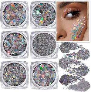 MAKINGTEC Holographic Glitter Gel - Sparkling Face & Body Makeup for Festivals, Parties | Hair-Friendly, Long-Lasting Shine (Grey)