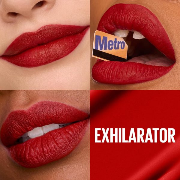 ⁦Maybelline Super Stay Matte Ink Liquid Lipstick Makeup, Long Lasting High Impact Color, Up to 16H Wear, Exhilarator, Ruby Red, 1 Count⁩ - الصورة ⁦2⁩