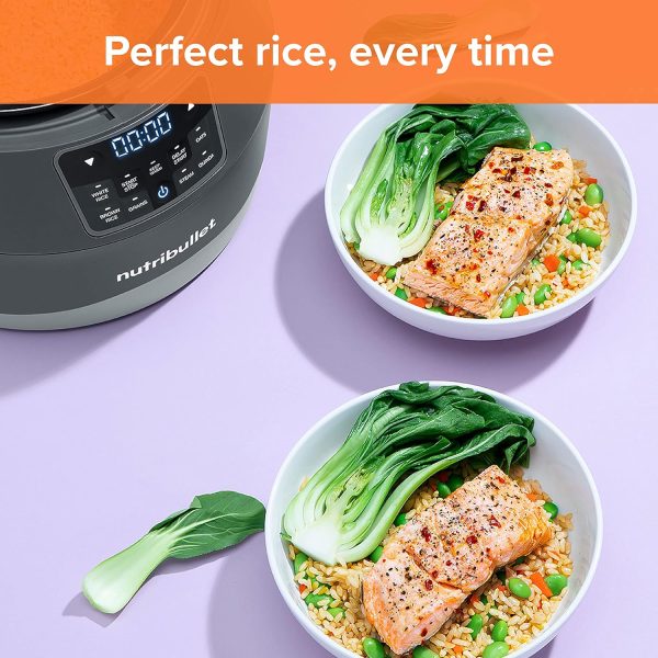 ⁦Nutribullet EveryGrain 10 Cup Pre-Programmed Rice Cooker - Non-Stick Removable Cooking Bowl - Multiple Grain Settings - Keep Warm Setting - Includes Measuring Cup, Spatula & Steaming Basket - 600W⁩ - الصورة ⁦4⁩