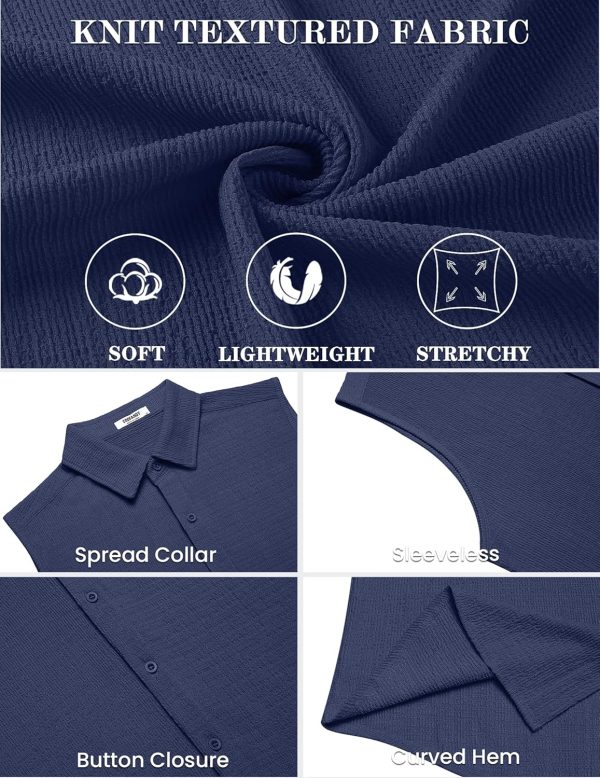 ⁦COOFANDY Men's Sleeveless Button Up Shirts Knit Summer Tank Top Casual Beach Tank Shirt Textured Tops⁩ - الصورة ⁦5⁩