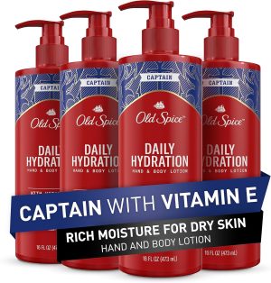 Old Spice Captain Daily Hydration Hand & Body Lotion 24/7 Shower Freshness With Vitamin E, 16 Fl Oz (Pack of 4)