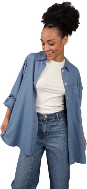 AMERICAN EAGLE Womens 335229693_Amec408 Go Big Oversized Shirt L Washed Blue