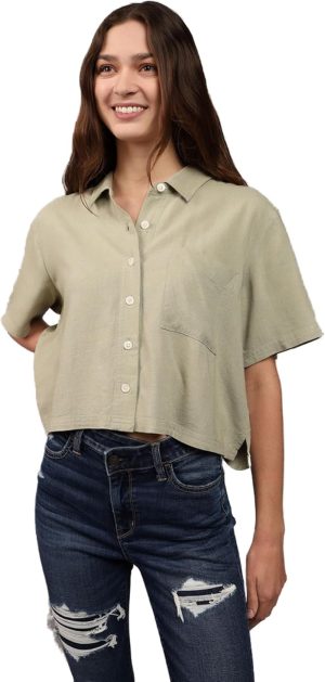 American Eagle Women Short-Sleeve Button-Up Shirt