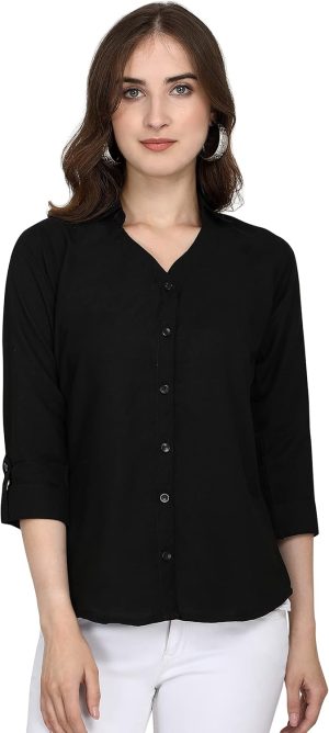 Leriya Fashion Women Rayon V-Neck Top for Women (LF_W1163-M)