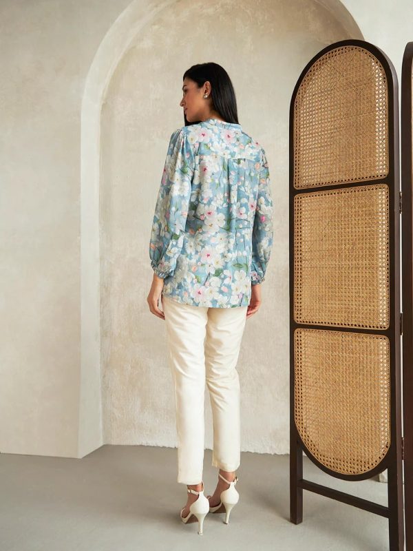 ⁦Leriya Fashion Women's Rayon Floral Printed Shawl Collared Neck Fancy Shirt Style Western Top for Girls Long Cuff Sleeves Shirt for Office Party Travel Outing Holidays Wear Tunic⁩ - الصورة ⁦2⁩