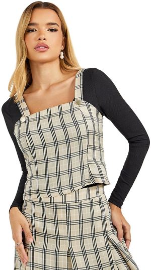 Styli Women Flannel Square Neck Crop Top