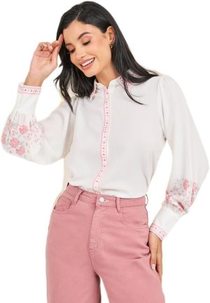 Styli Women Floral Print Relax Fit Shirt with Aztec Border Print