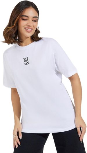 Styli Women Oversized Embroidered T-Shirt with Dropped Shoulder