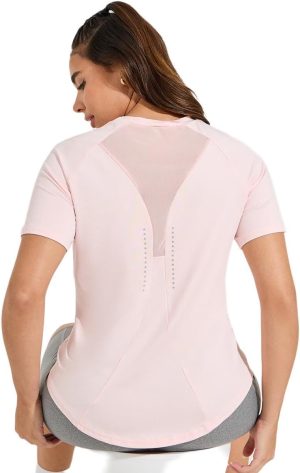 Styli Women Reflective Dots & Back Mesh Detail Curved Hem Top