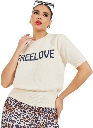 Styli Women Regular Fit Freelove Slogan Knit T-Shirt