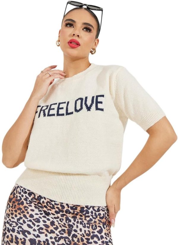 Styli Women Regular Fit Freelove Slogan Knit T-Shirt