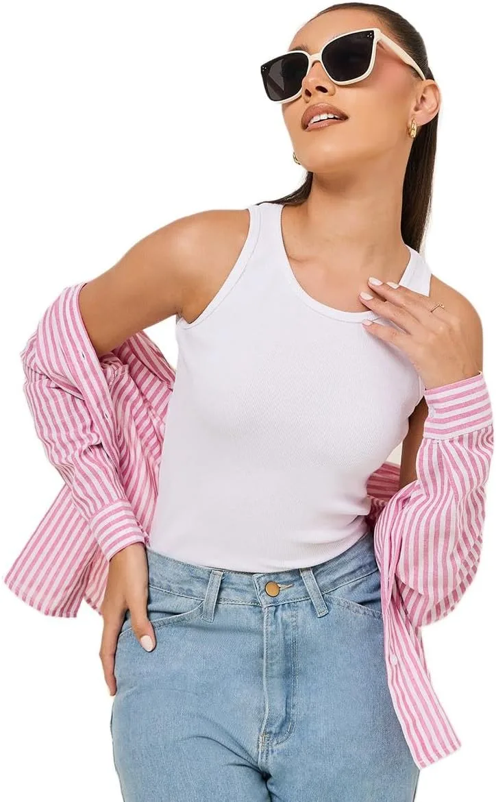 Styli Women Ribbed Round Neck Fitted Vest jpg