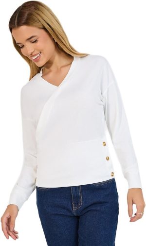 Styli Women Side Button Detail Wrap Front Knit Top