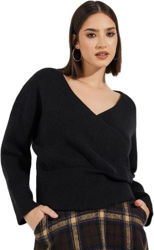 Styli Women V Neck Wrap Front Knit Top