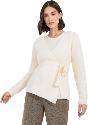 Styli Women Wrap Over Knit Top With Tie Belt
