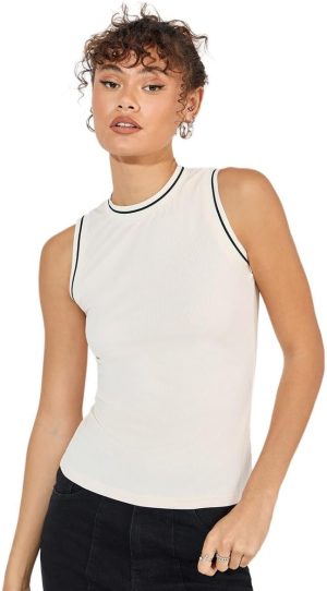 Styli Womene Knit Sleeveless Top With Contrast Piping
