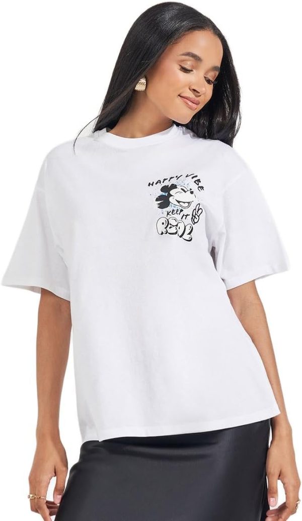 Styli Womene Mickey Mouse Happy Vibe Graphic Oversized T-Shirt
