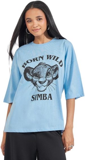 Styli Womene Oversized Born Wild Simba Graphic T-Shirt