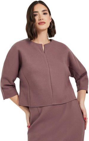 Styli Womene Split Neck Crop Top With 3/4 Sleeves