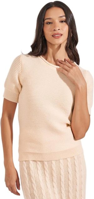 Styli Womene Textured Knit Top With Short Sleeves