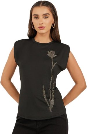 Styli Women's Embellished Round Neck Fitted Tank T-Shirt