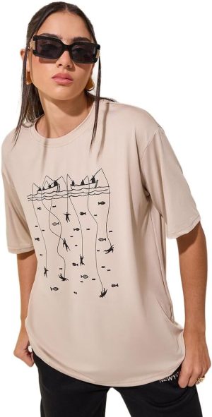 Styli Women's Round Neck Graphic Print T-Shirt
