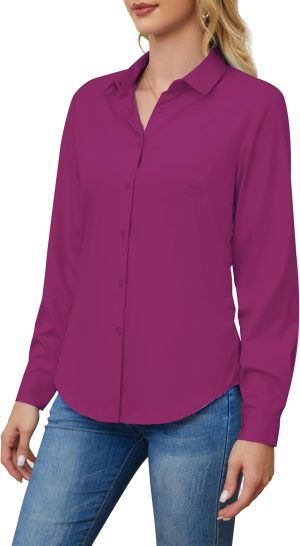 TOLOVIC Wrinkle Free Womens Button Down Shirts for Women Long Sleeve Stretch Business Office Formal Work Blouses Tops