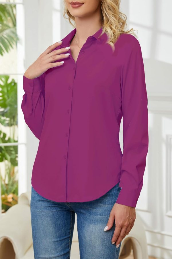 ⁦TOLOVIC Wrinkle Free Womens Button Down Shirts for Women Long Sleeve Stretch Business Office Formal Work Blouses Tops⁩ - الصورة ⁦2⁩