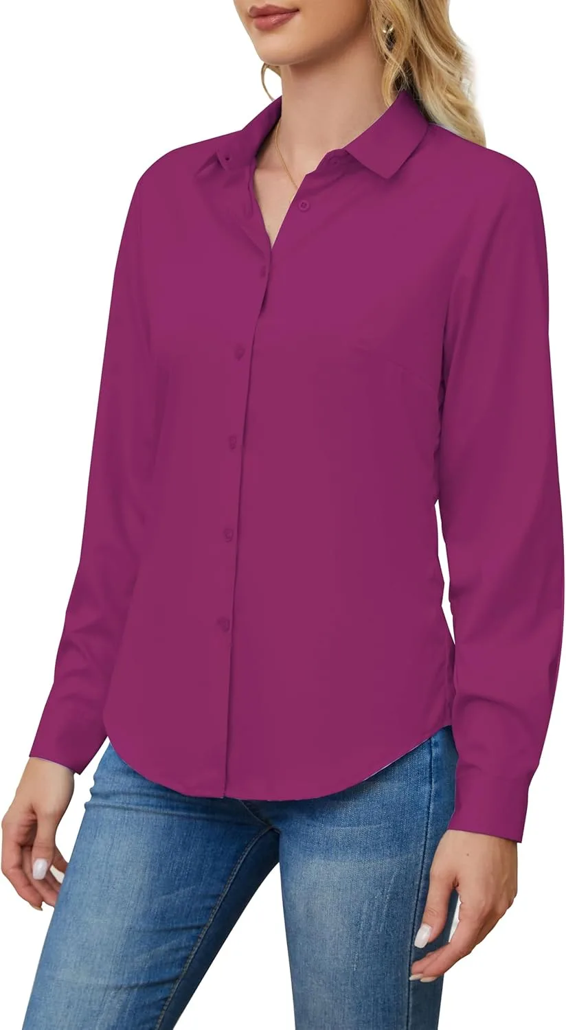 TOLOVIC Wrinkle Free Womens Button Down Shirts for Women Long jpg