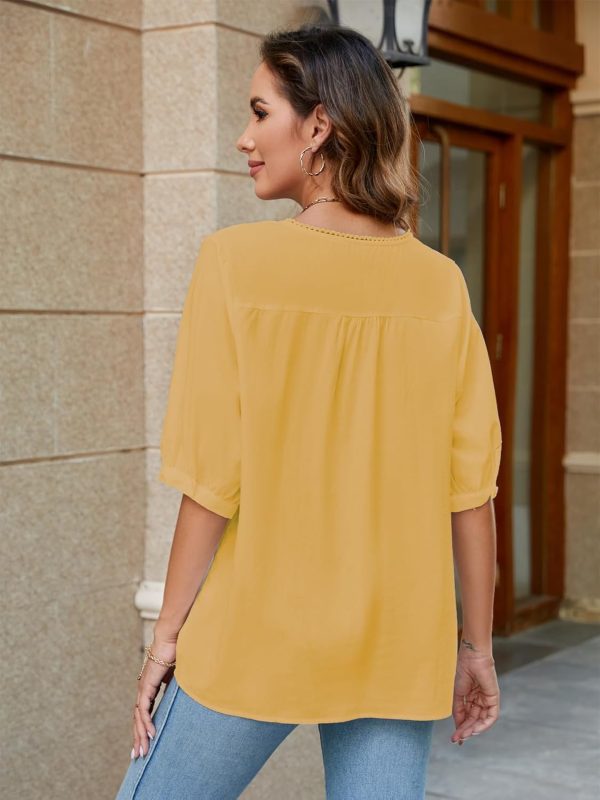 ⁦Women's Boho Embroidered Blouse, Coruja Mexican Bohemian Style Tops, Half Sleeve, Loose, Round Neck, Cotton Shirt, Plus Size Casual Tee Blouse⁩ - الصورة ⁦2⁩
