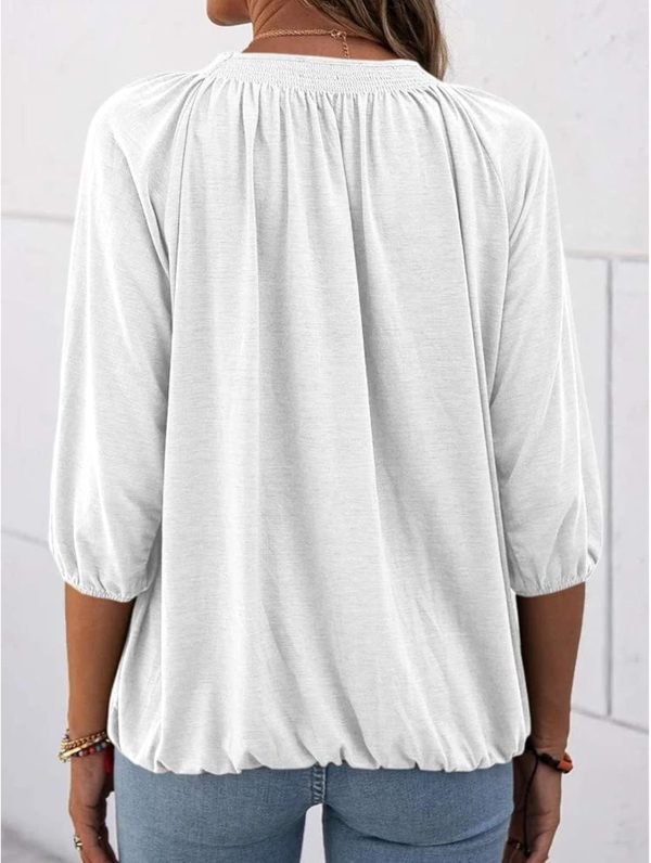 ⁦Womens Sleeve Crew Neck Blouse Summer Casual Round Neck Long Sleeve Loose Smocking Casual Tee Work Tops Tshirts Tunic Tops⁩ - الصورة ⁦2⁩