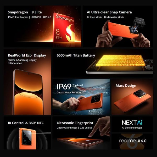 ⁦Realme GT 7 Pro DUAL SIM 512GB ROM + 12GB RAM (GSM Only | No CDMA) Factory Unlocked 5G Smartphone (Mars Orange) - International Version⁩ - الصورة ⁦2⁩