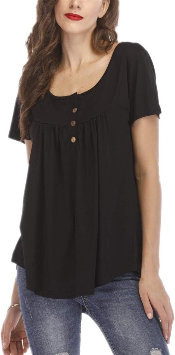 ⁦Womens Tops Floral V Neck Casual Blouses Short/Long Sleeve Shirts Button Up Tunic⁩ - الصورة ⁦3⁩