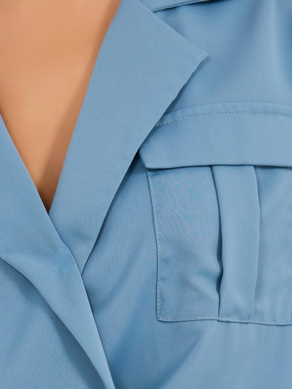 ⁦Styli Women's Wrap Notch Collar Blouse With Pocket Detail⁩ - الصورة ⁦5⁩