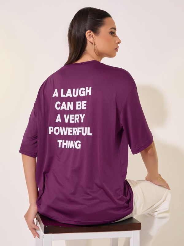 ⁦Styli Women's Slogan Print Round Neck Oversized T-Shirt⁩ - الصورة ⁦2⁩