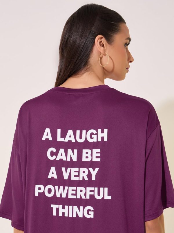 ⁦Styli Women's Slogan Print Round Neck Oversized T-Shirt⁩ - الصورة ⁦6⁩