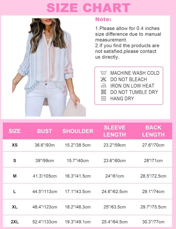 ⁦Mutitop Womens Button Down Shirts Striped Dress Shirts Long Sleeve Textured Blouse Collared Work Office Top Casual Tunic⁩ - الصورة ⁦5⁩